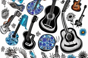 Blue guitar, daisy, loon tattoo idea