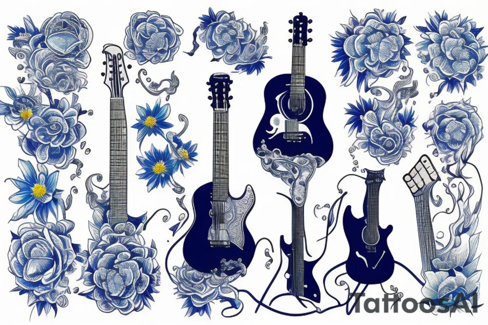 Blue guitar, daisy, loon tattoo idea