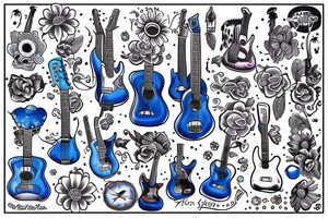 Blue guitar, daisy, loon tattoo idea