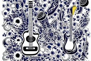 Blue guitar, daisy, loon tattoo idea