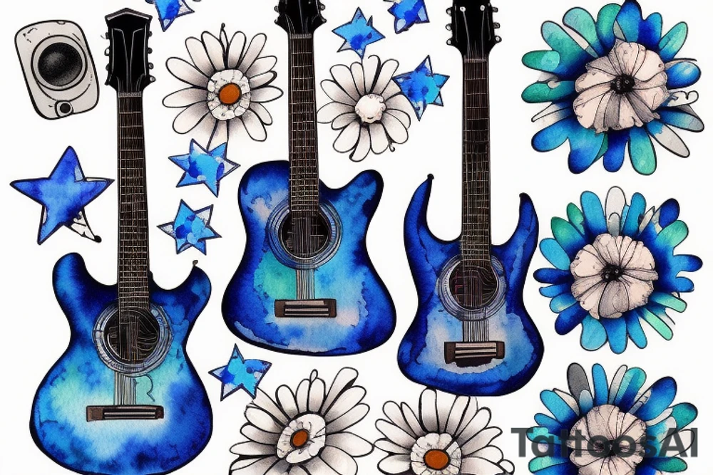 Blue guitar, daisy, loon tattoo idea