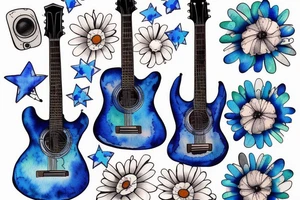 Blue guitar, daisy, loon tattoo idea