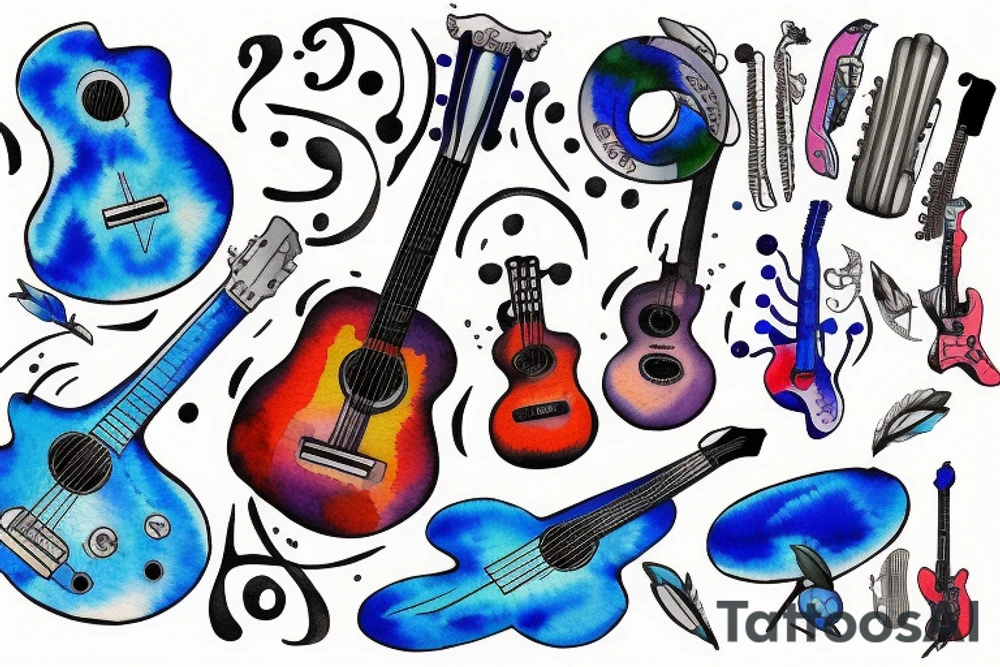 Blue guitar, daisy, loon tattoo idea