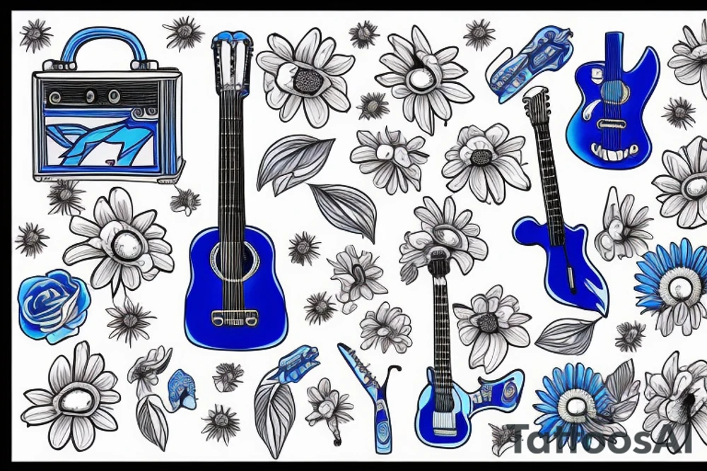 Blue guitar, daisy, loon tattoo idea