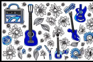 Blue guitar, daisy, loon tattoo idea