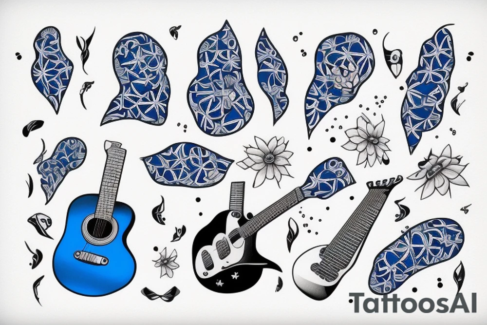 Blue guitar, daisy, loon tattoo idea