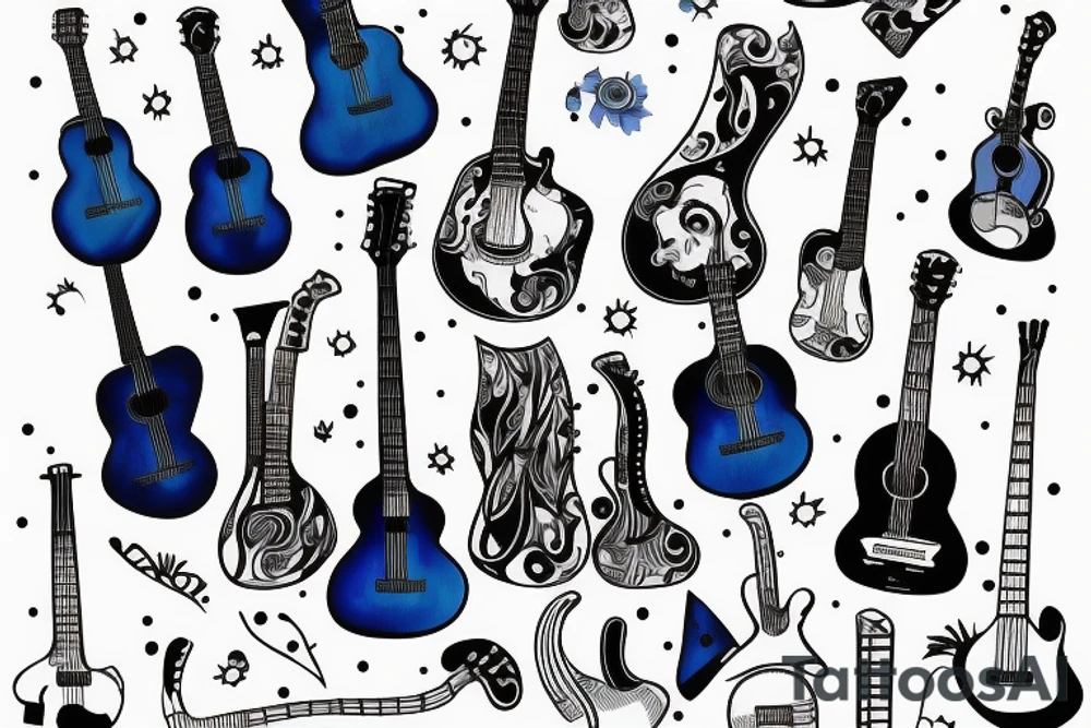 Blue guitar, daisy, loon tattoo idea