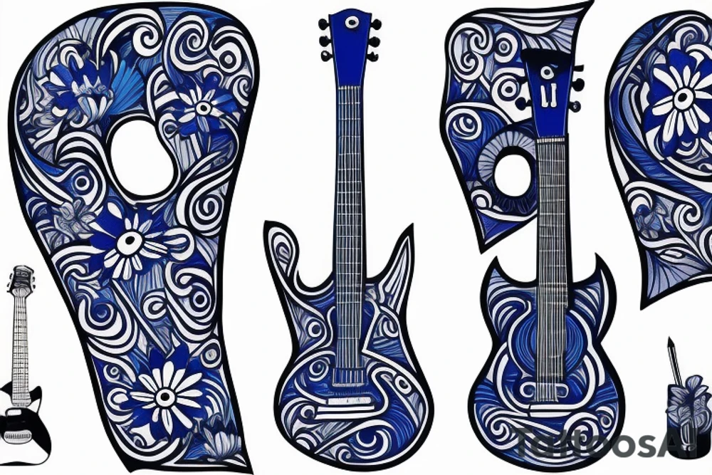 Blue guitar, daisy, loon tattoo idea