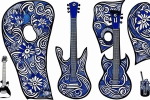 Blue guitar, daisy, loon tattoo idea