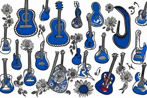 Blue guitar, daisy, bird tattoo idea
