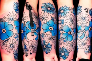 Blue guitar, daisy, bird tattoo idea