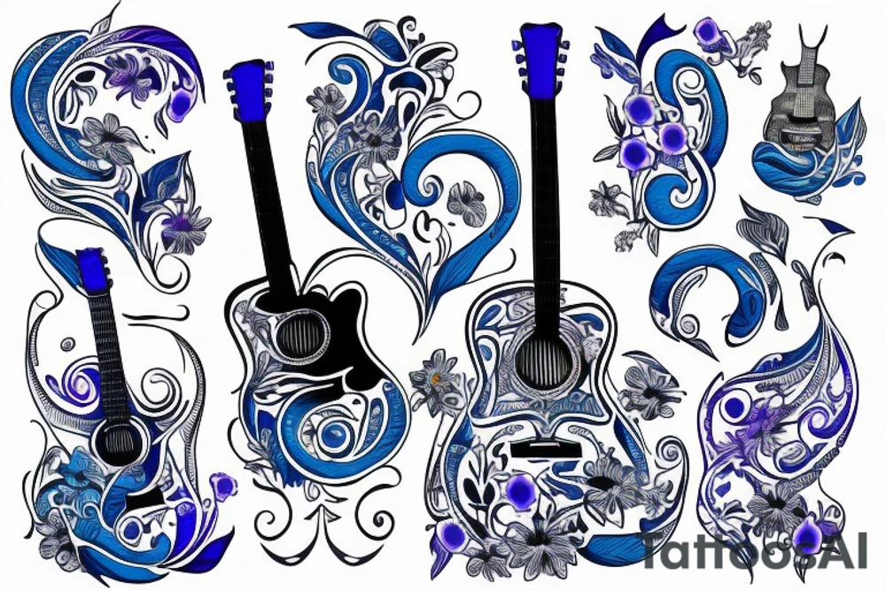 Blue guitar with daisies and loons tattoo idea