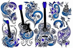 Blue guitar with daisies and loons tattoo idea