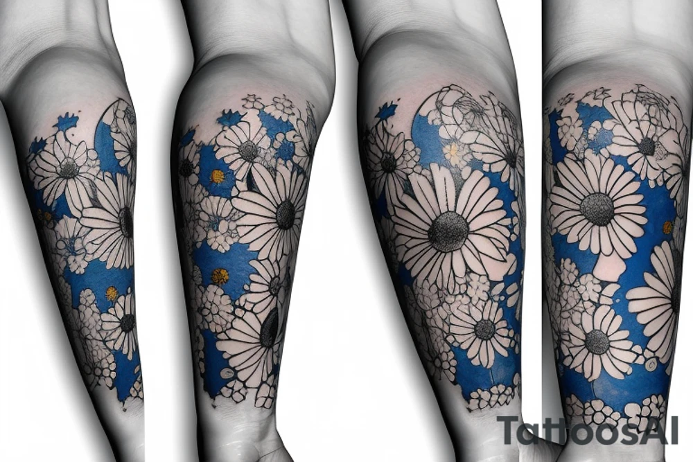 Blue guitar with daisies and loons tattoo idea