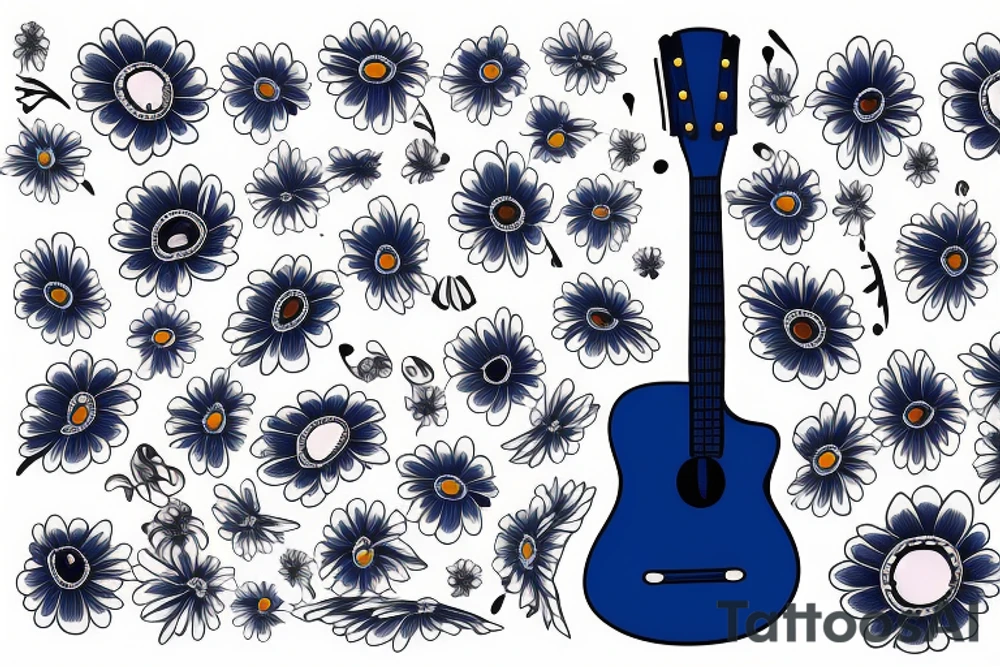 Blue guitar with daisy and loon tattoo idea