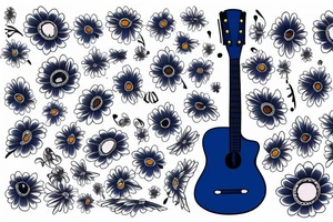 Blue guitar with daisy and loon tattoo idea