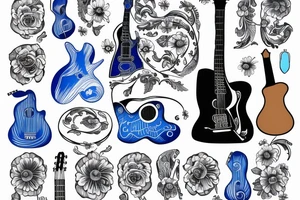 Blue guitar with daisy and loon tattoo idea