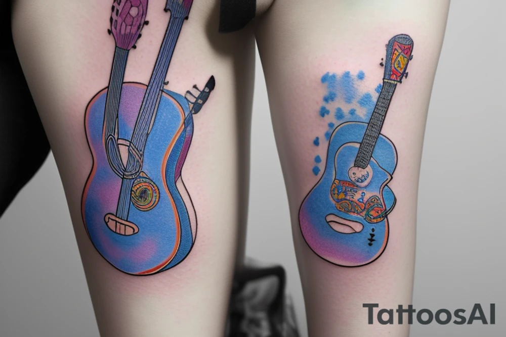 Blue guitar with daisy and loon tattoo idea