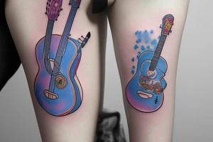 Blue guitar with daisy and loon tattoo idea