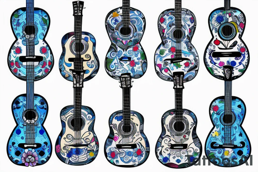 Blue guitar with daisy and loon tattoo idea