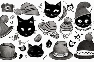 black cat with a funny hat and sweater tattoo idea