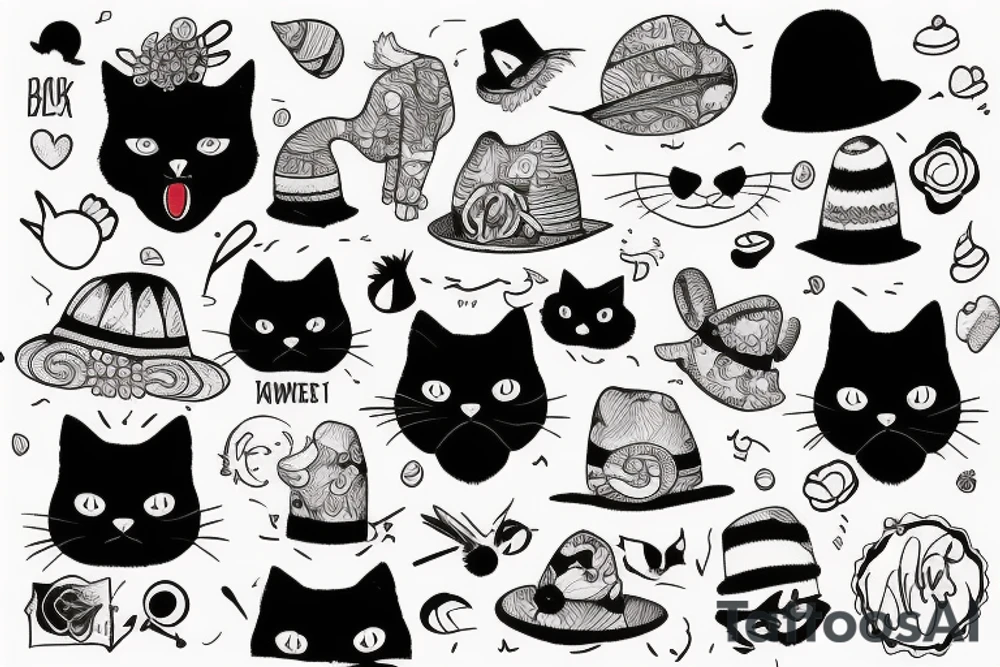 black cat with a funny hat and sweater tattoo idea