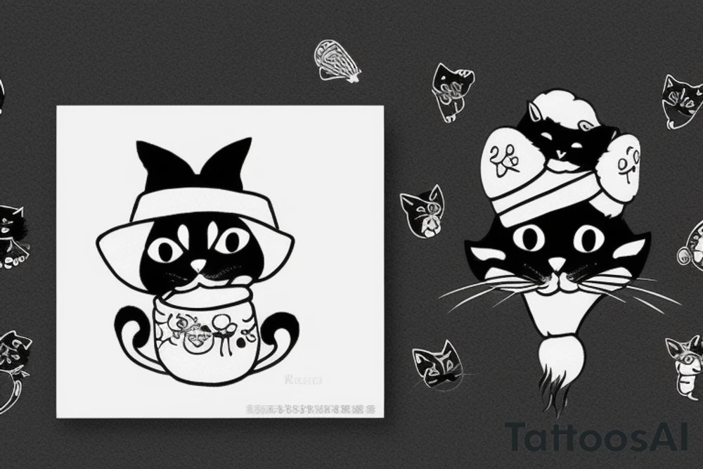 black cat with a funny hat and sweater tattoo idea