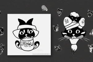 black cat with a funny hat and sweater tattoo idea