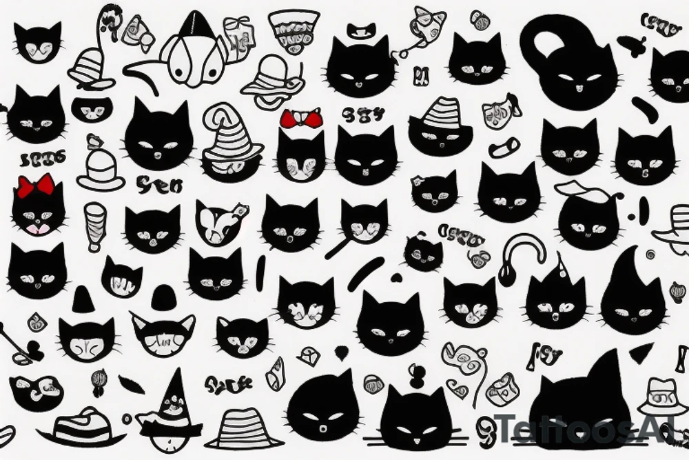 black cat with a funny hat and sweater tattoo idea
