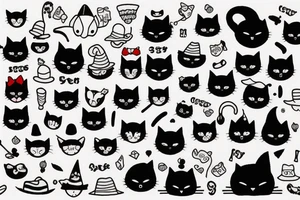 black cat with a funny hat and sweater tattoo idea