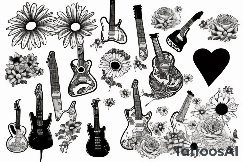 Guitar with daisy and loon tattoo idea
