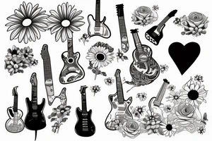Guitar with daisy and loon tattoo idea
