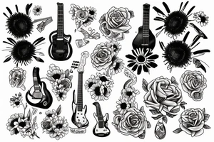 Guitar with daisy and loon tattoo idea