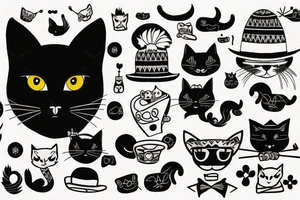black cat with a funny hat and sweater tattoo idea