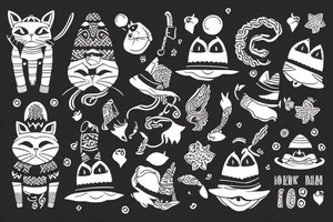 black cat with a funny hat and sweater tattoo idea