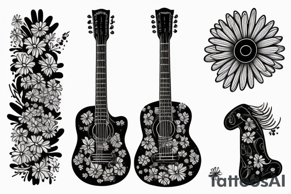 Guitar with daisy and loon tattoo idea