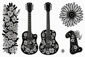 Guitar with daisy and loon tattoo idea