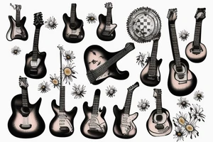 Guitar with daisy and loon tattoo idea