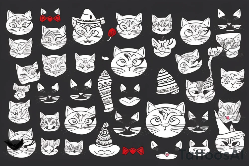 black cat with a funny hat and sweater tattoo idea