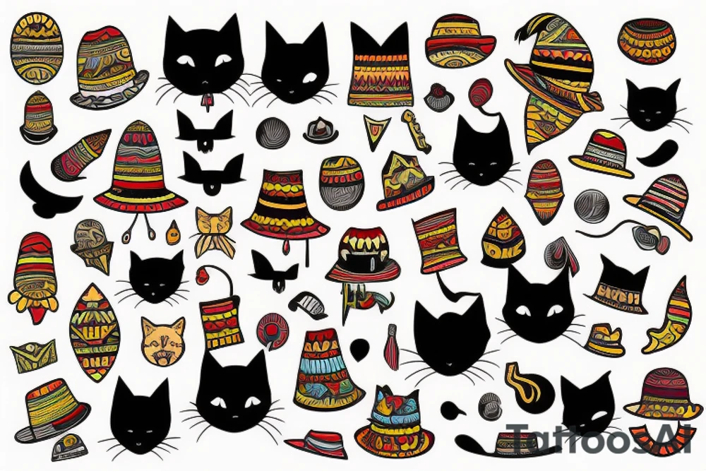 black cat with a funny hat and sweater tattoo idea