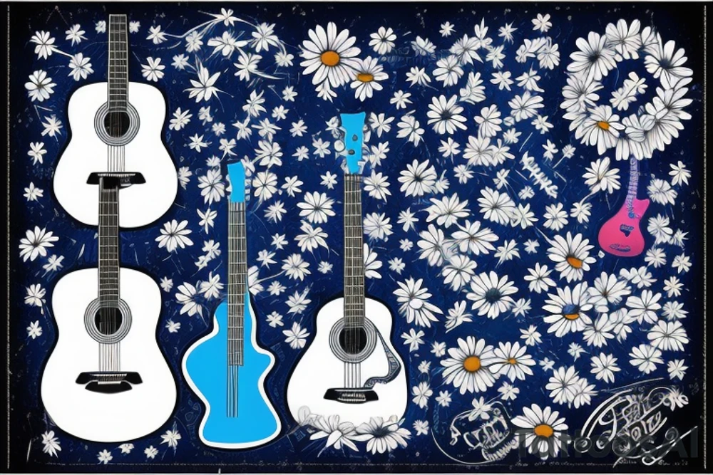 Blue guitar with daisy and loon tattoo idea