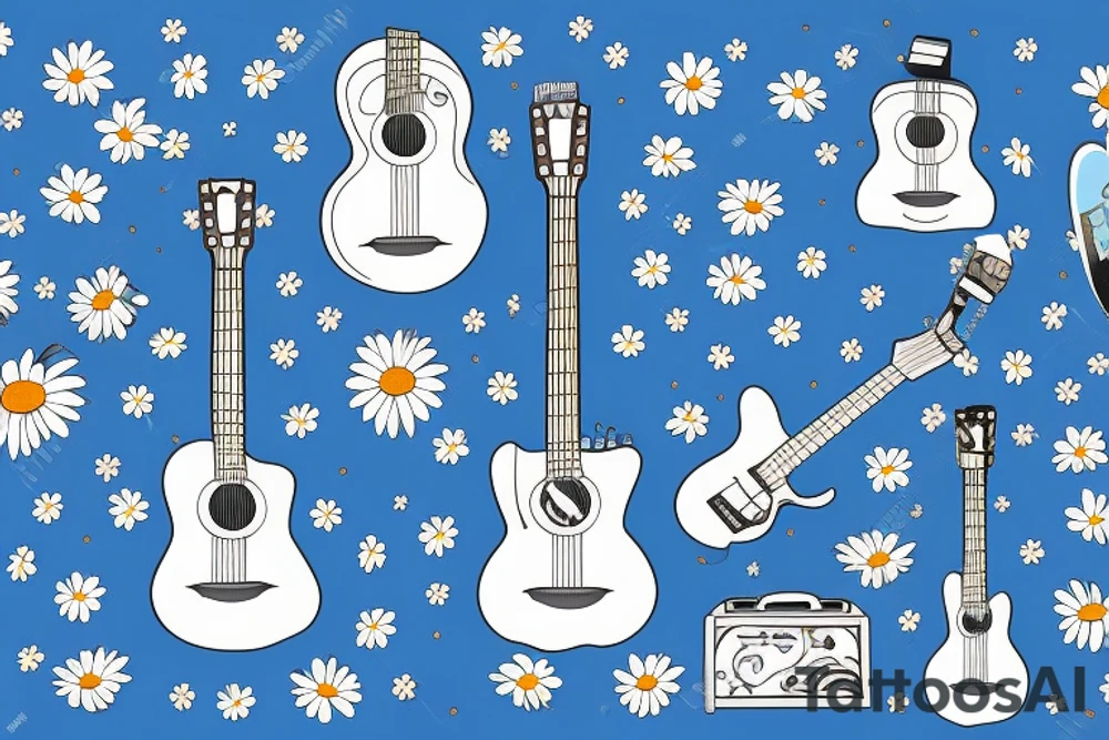 Blue guitar with daisy and loon tattoo idea