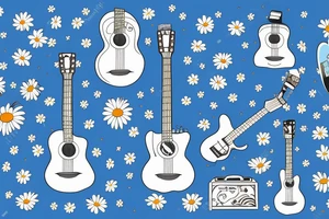 Blue guitar with daisy and loon tattoo idea