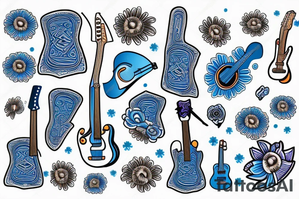 Blue guitar with daisy and loon tattoo idea