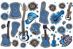 Blue guitar with daisy and loon tattoo idea