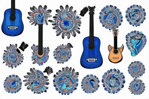 Blue guitar with daisy and loon tattoo idea