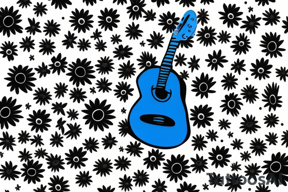 Blue guitar with daisy and loon tattoo idea