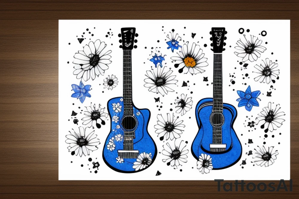 Blue guitar with daisy and loon tattoo idea