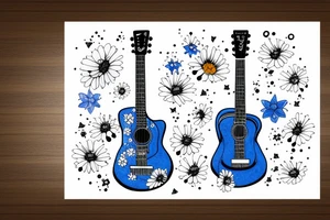 Blue guitar with daisy and loon tattoo idea
