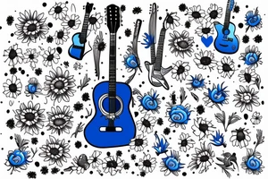 Blue guitar with daisy and wild loon tattoo idea